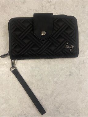 Lug Whirly Matte Black VL Foxtrot Wristlet, RFID Protection, Detachable Strap